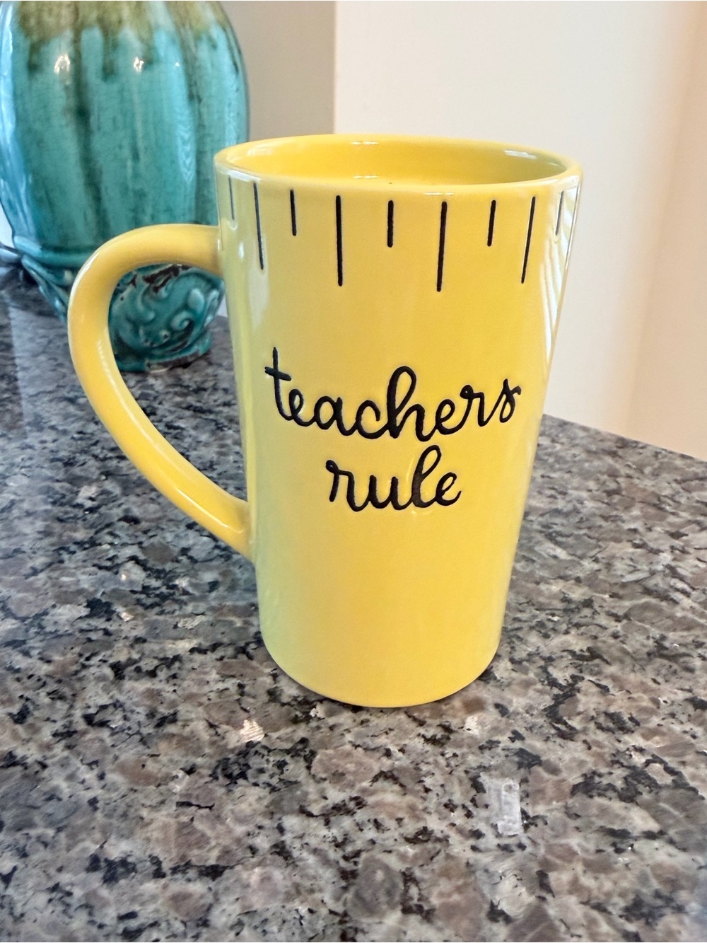 Source Unknown Yellow "Teachers Rule" Ceramic Teacher Mug